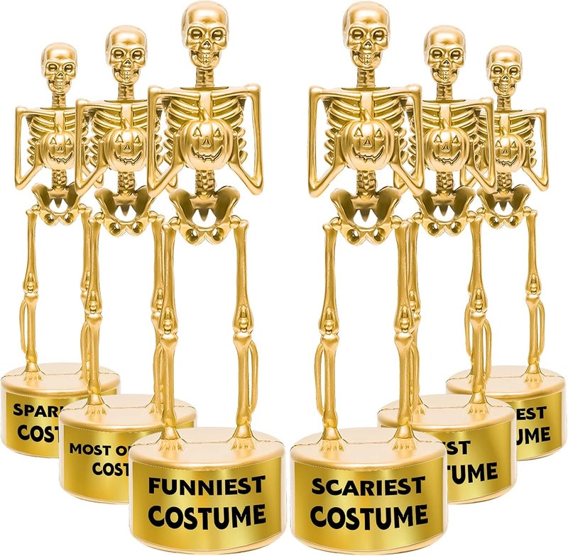 GMAOPHY 6 Pack Halloween Best Costume Skeleton Trophy, Halloween Skull Party Favor Prizes, Halloween Party Supplies Game Awards, Costume Contest Event Trophy, School Classroom Rewards for Kids Ages 8+ (A) - Image 1